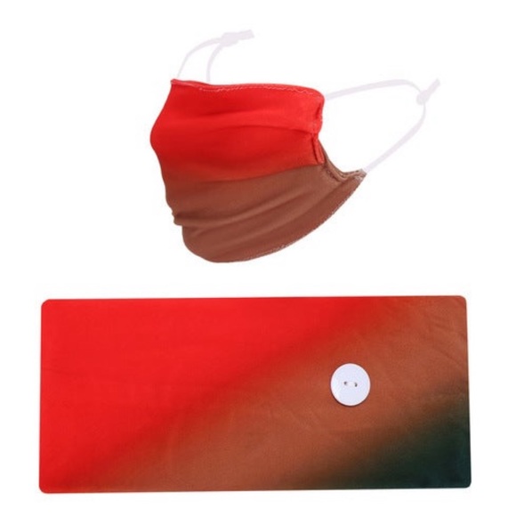 Brand New Face Mask & Headband Set In Red Gradient - Picture 3 of 9